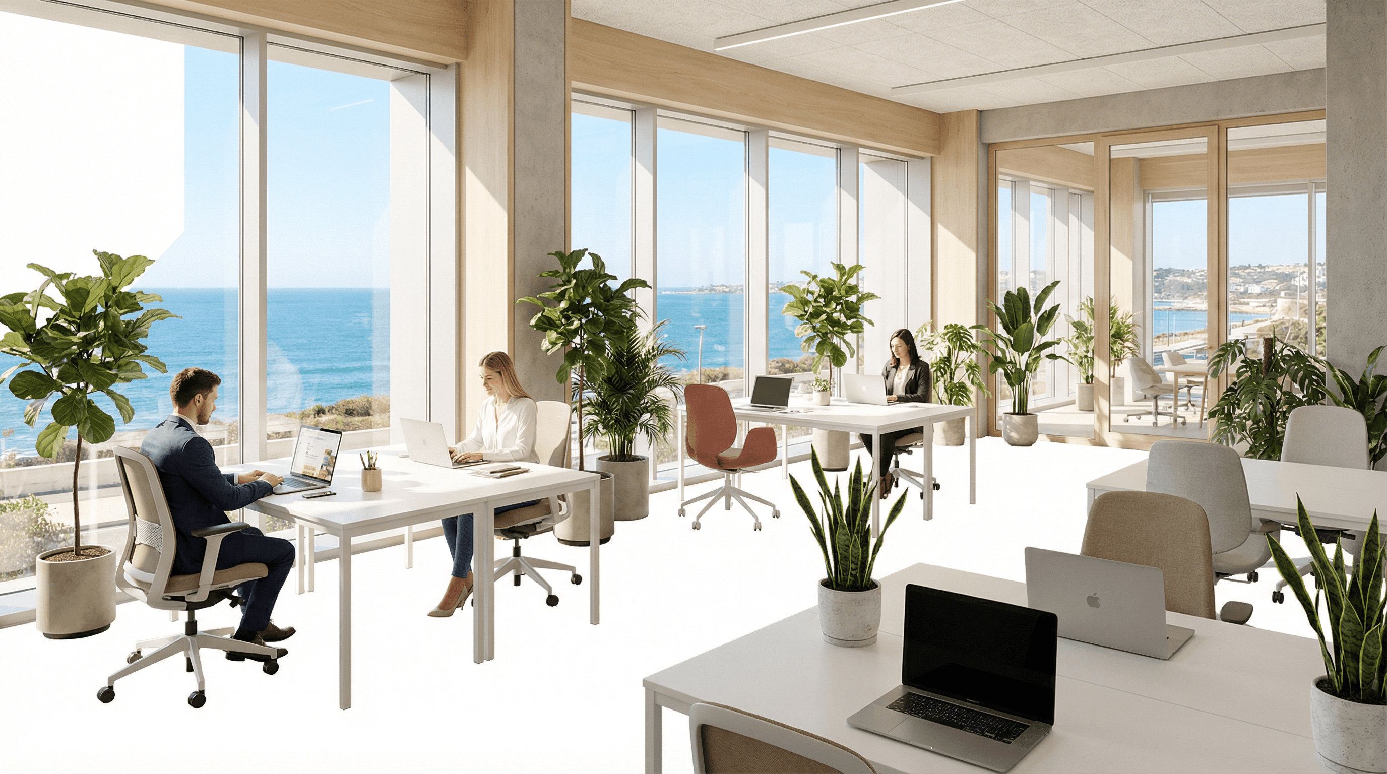 Espaço de coworking em Oeiras com vista para o mar